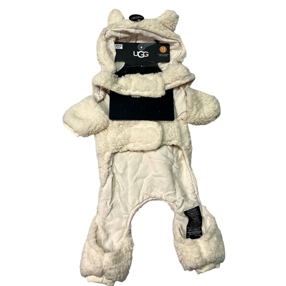NWT UGG PET DOG PAJAMAS SIZE M CREAM IVORY LAMB BEAR REMOVABLE HOOD - Picture 4 of 6
